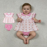 GBO0520 Embroidery Beary Sweet Bows Pink Baby Bummie Diaper Set