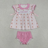 GBO0520 Embroidery Beary Sweet Bows Pink Baby Bummie Diaper Set