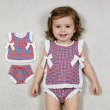 GBO0527 4th of July Plaid Bows Baby Bummie Diaper Set