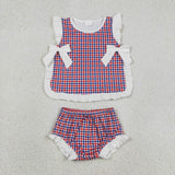 GBO0527 4th of July Plaid Bows Baby Bummie Diaper Set