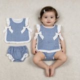 GBO0528 Blue Plaid Bows Baby Bummie Diaper Set