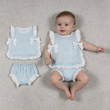 GBO0529 Aqua Sky Blue Plaid Bows Baby Bummie Diaper Outfits