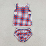 GBO0530 4th of July Plaid Baby Bummie Diaper Set