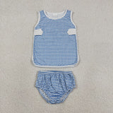 GBO0531 Blue Plaid Baby Bummie Diaper Set