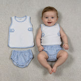GBO0532 White Blue Plaid Baby Bummie Diaper Outfits