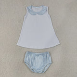 GBO0539 Blue Color Plaid Cute Baby Bummie Diaper Outfits