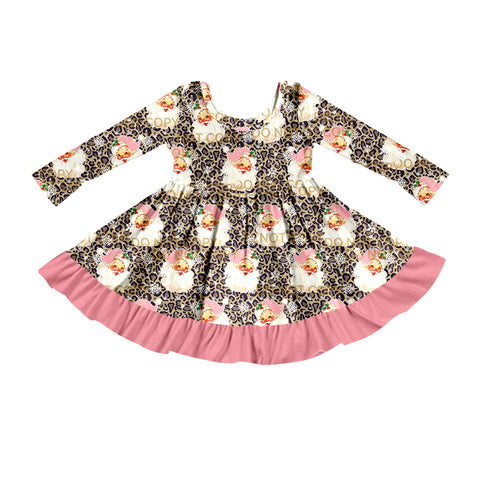 Deadline 06.10 Preorder GLD0208 Christmas Santa Leopard Pink Girl's Dress