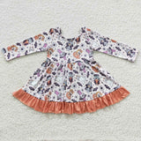 GLD0216 Stay Spooky Blue Dog Flower Orange Girl's Dress