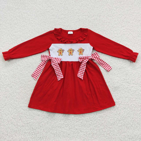 GLD0218 Embroidery Christmas Gingerbread Red Girl's Dress