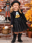 GLD0224 Halloween Pumpkin Black Tulle Girl's Dress