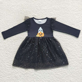 GLD0224 Halloween Pumpkin Black Tulle Girl's Dress