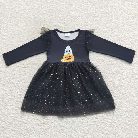 GLD0224 Halloween Pumpkin Black Tulle Girl's Dress