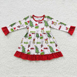 GLD0235 Christmas Trees Red Girl's Dress