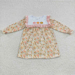 GLD0238 Embroidery Pumpkin Flower Orange Girl's Dress