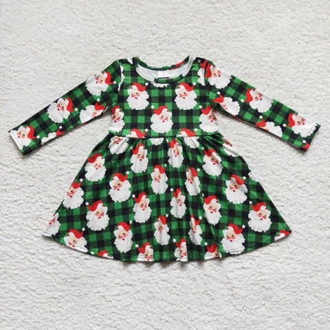 GLD0262 Christmas Santa Green Plaid Girl's Dress
