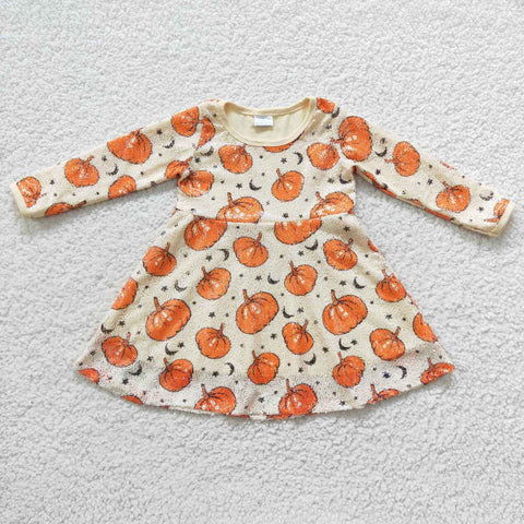 GLD0271 Boutique Pumpkin Sequins Girl's Dress