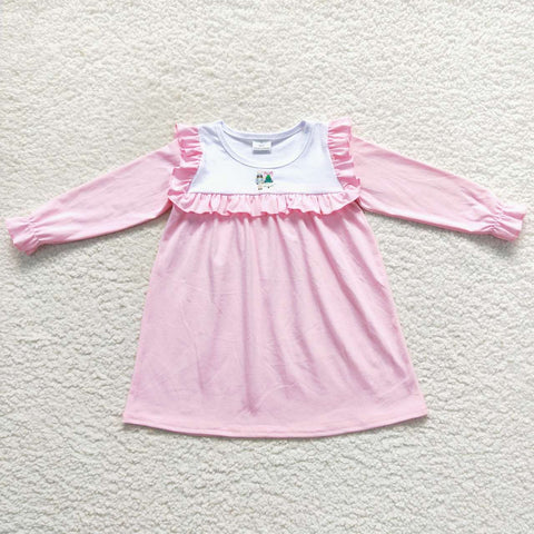 GLD0274 Embroidery Christmas Nutcracker Trees Pink Girl's Dress