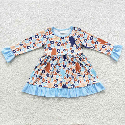 GLD0280 Fashion Blue Leopard Girl's Dress