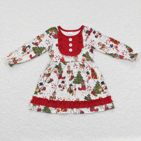 GLD0292 Christmas Snowman Elk Girl's Dress