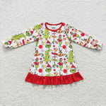 GLD0299 Christmas Cartoon Trees Green Girl's Dress