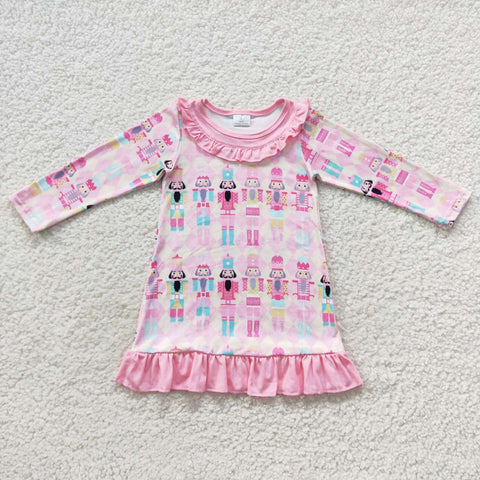 GLD0301 Soldier Pink Ruffle Girl's Dress