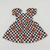 GLD0302 Pumpkin Black Plaid Cute Girl's Dress