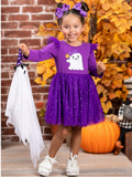 GLD0314 Halloween Ghost Purple Tulle Girl's Dress