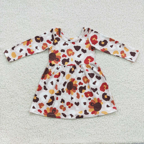 GLD0320 Thanksgiving Turkey Leopard Girl's Dress