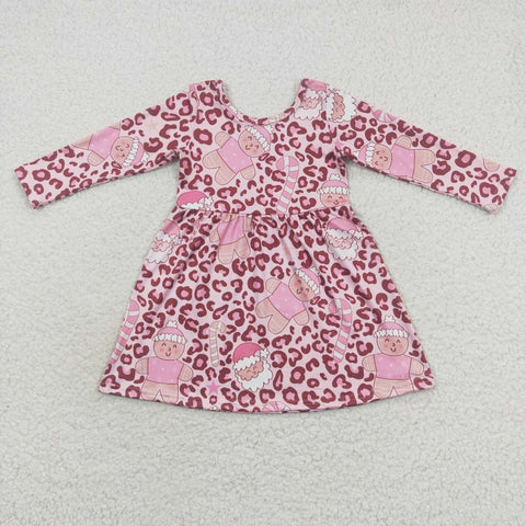 GLD0327 Christmas Gingerbread Pink Leopard Girl's Dress