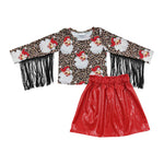 GLD0341 Christmas Santa Tassel Leather Red Skirt Girl's Set