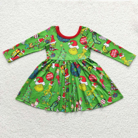 GLD0345 Merry Christmas Green Girl's Dress