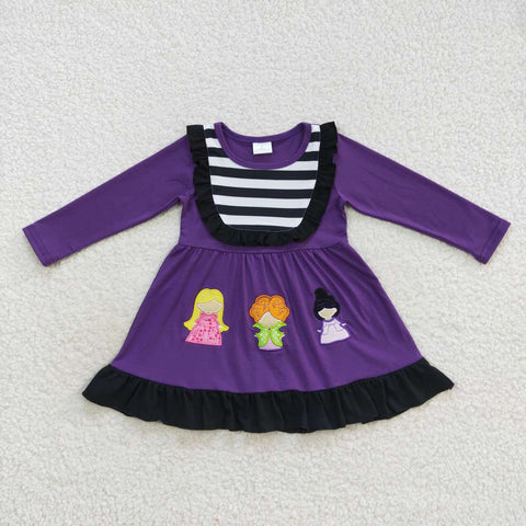 GLD0365 Embroidery Halloween Movies Purple Girl's Dress