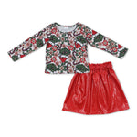 GLD0397 Christmas Candy Cane Leather Red Skirt Girl's Set