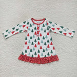 GLD0404 Christmas Trees Red Dots Girl's Dress