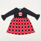 GLD0423 Embroidery Christmas Reindeer Red Plaid Girl's Dress