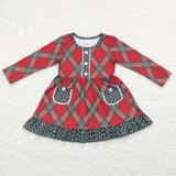 GLD0424 Christmas Red Plaid Pockets Girl's Dress