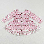 GLD0433 Christmas Reindeer Pink Girl's Dress