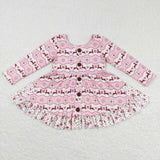 GLD0433 Christmas Reindeer Pink Girl's Dress