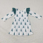 GLD0440 Christmas Trees Green Girl's Dress