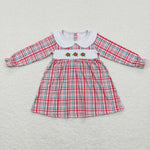 GLD0470 Embroidery Christmas Red Plaid Girl's Dress