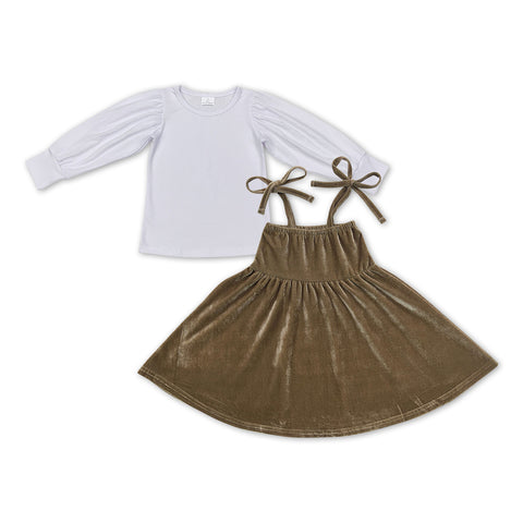 GLD0480 White Cotton velvet Girl's Dress Shirt