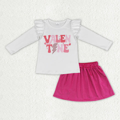 GLD0507 VALENTINE Pink Velvet Skirt Girl's Set