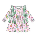 GLD0519 Christmas Green Pink Girls Dress