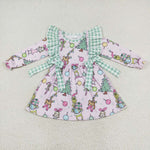 GLD0519 Christmas Green Pink Girls Dress