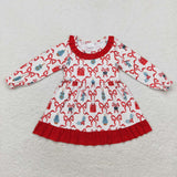 GLD0523 Christmas Candy Cane Red Girls Dress