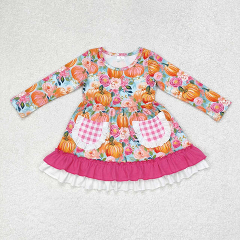 GLD0532 Pumpkin Flower Pink Girls Dress