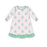 GLD0538 Christmas Trees Green Pink Girls Dress