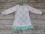 GLD0538 Christmas Trees Green Pink Girls Dress