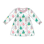 GLD0540 Christmas Trees Pink Girls Dress