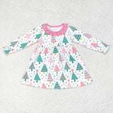 GLD0540 Christmas Trees Pink Girls Dress